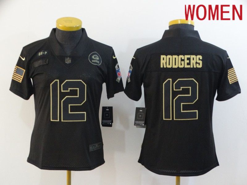 Women Green Bay Packers #12 Rodgers Black gold lettering 2020 Nike NFL Jersey->dallas stars->NHL Jersey